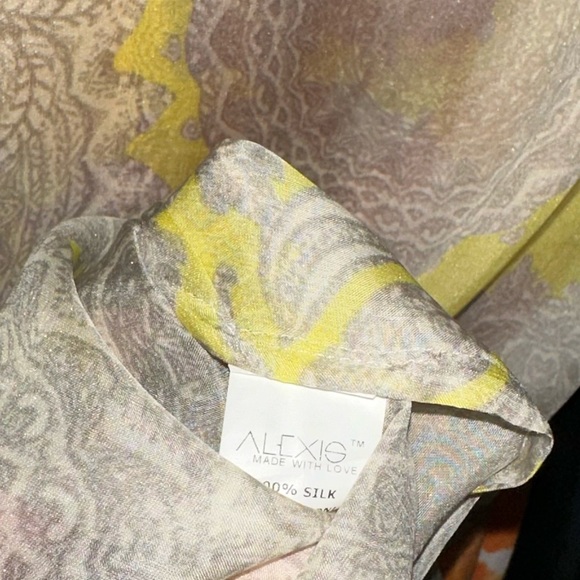 Alexis grey yellow silk medallion print one shoulder hi low maxi coverup dress - Picture 8 of 9